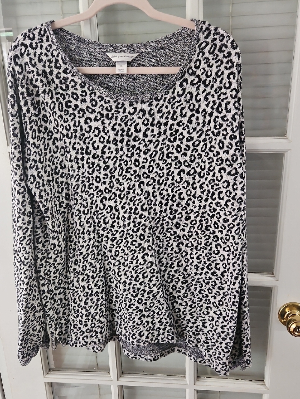 ❤️ Christopher & Banks Black and White Leopard Print Long Sleeve Top. Sz XL
